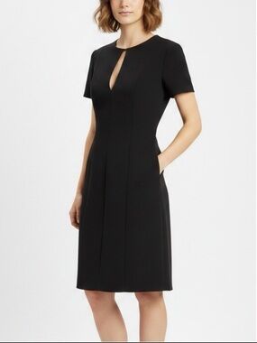 Theory Admiral Crepe Front Zip Black Shift Dress Front Pockets Sz 8 | NWT